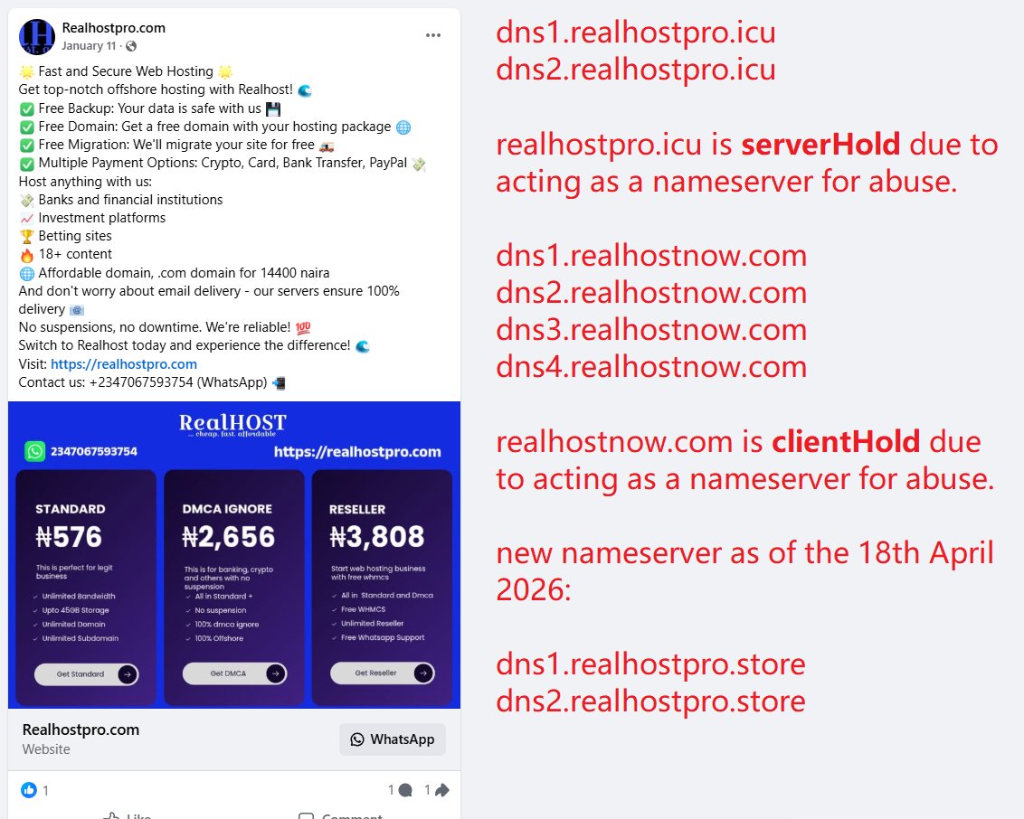 mugu_reporter's tweet image. realhostpro[.]com is a Nigerian 419 advanced fee fraud scam facilitator, directly stating on their Facebook page

"Host anything with us: 
Banks and financial institutions
Investment platforms
Betting sites
18+ content"

@officialEFCC @spamhaus

#phishing #fraud #scams #crime