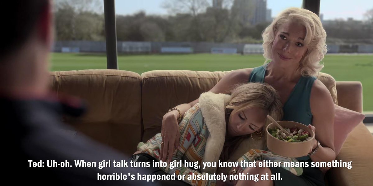 TedLassoism's tweet image. Ted: Uh-oh. When girl talk turns into girl hug, you know that either means something horrible's happened or absolutely nothing at all.

 Ted Lasso #S03E09
#TedLasso