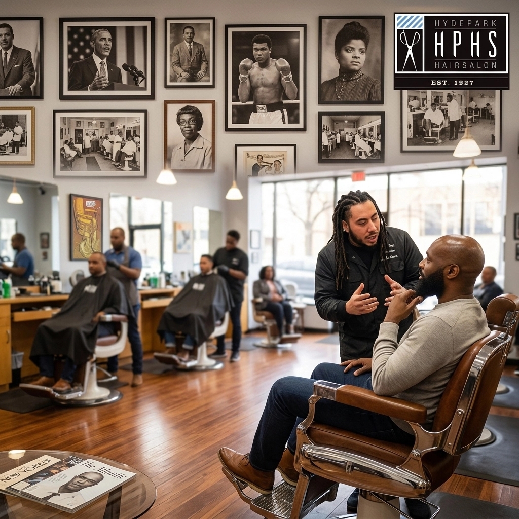 hphsbarbers's tweet image. HISTORY LIVES HERE !! Researchers, historians, and HBO creators don’t just visit for the fade: they come for the DIALOGUE. 100 years of Chicago culture in one chair. PROOF that we’re the ultimate intellectual hub !! Book your seat. #Chicago #BarberShop #History #Legacy