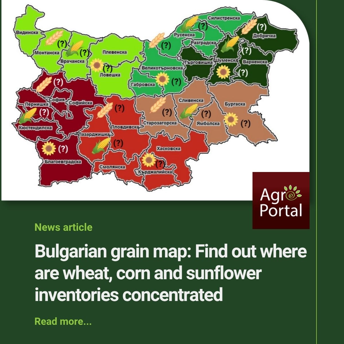 AgroportalBG's tweet image. 💡Wonder how #wheat, #corn and #sunflower stocks are situated in #Bulgaria's six statistical regions by the end of March?

We have you covered.

🔗Find out here: tinyurl.com/5a2u2v6n