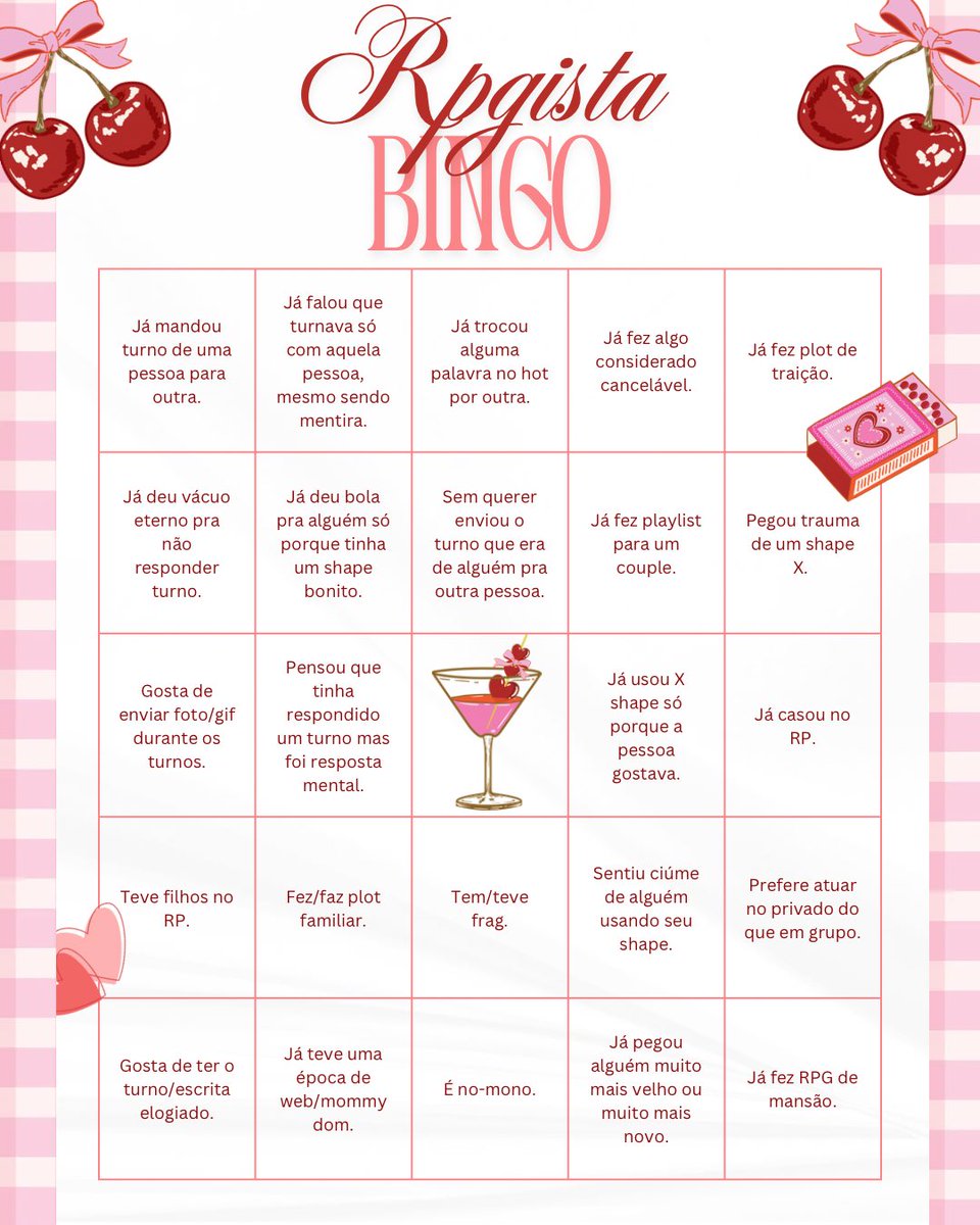 unicorniosrpbr's tweet photo. E aí, pessoal! O que acham de preencher um bingo contando o que já passaram nessa vida rpgista? 😁

~ Valen. 🎀 https://t.co/XeIN0deYuo