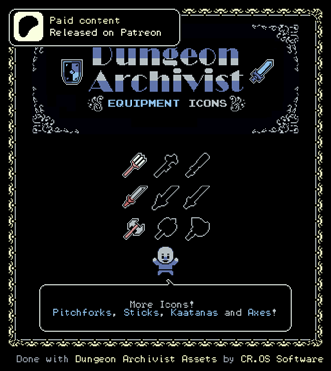 cr_os_software's tweet image. It's a slicing experience! 
I released the 2nd small 36 icons set on Patreon! (Paid content) 

#DungeonArchivist #32x32 #icons