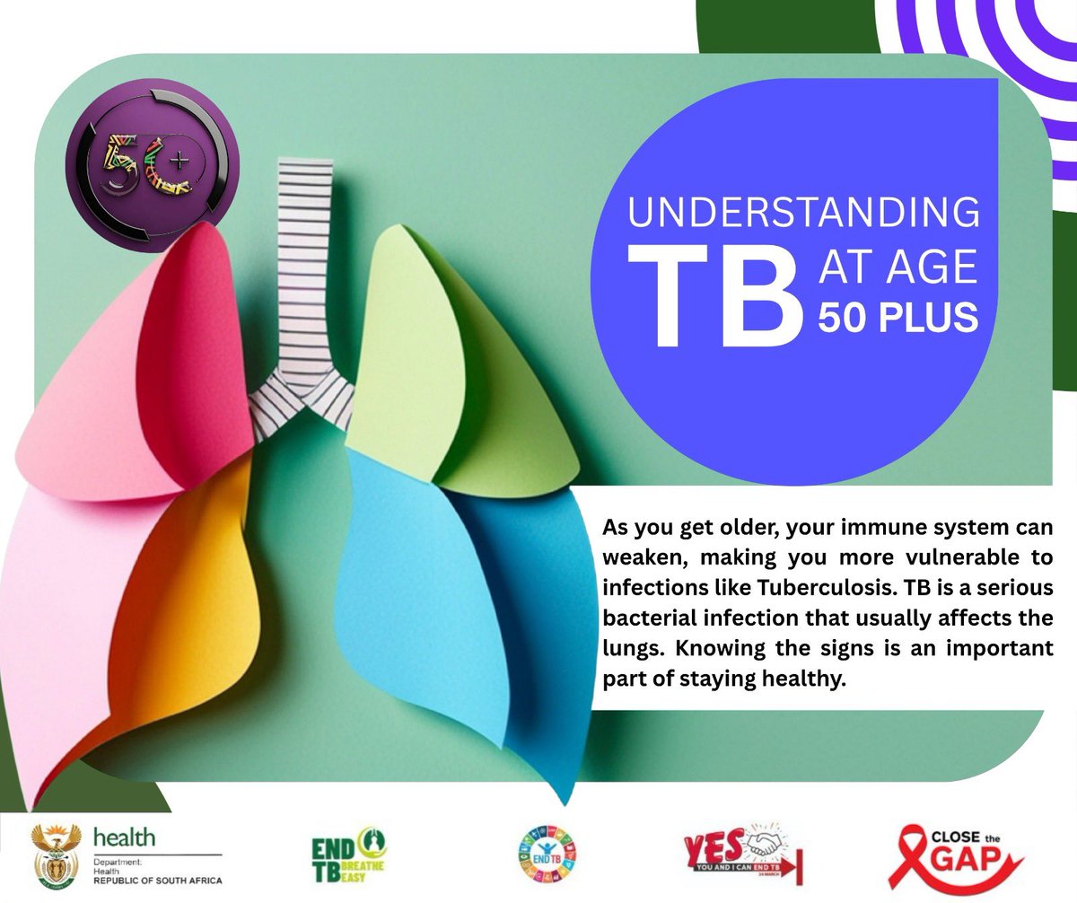 50plusprojects's tweet image. Bo Ntanga! As we prioritise our health at 50+, let's talk TB! by adding these tips in our lives

#TBAwareness #50PlusStrong #CloseTheGap #AgeingWithDignity #TB