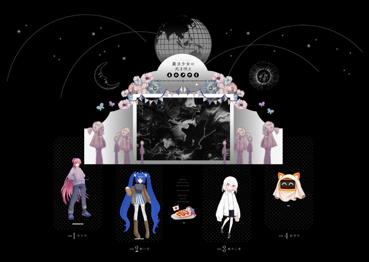 CoC
《魔法少女は死を唄え》

KP：おむらいす。様

HO1 守り手：雛森 まもり／PL：倉田様
HO2 歌い手：澄野 詩寧／PL：かろう様
HO3 癒し手：エル／PL：久遠懐夜様
HO4 紡ぎ手：ぴぃす／PL：みかん

END:E　全生還