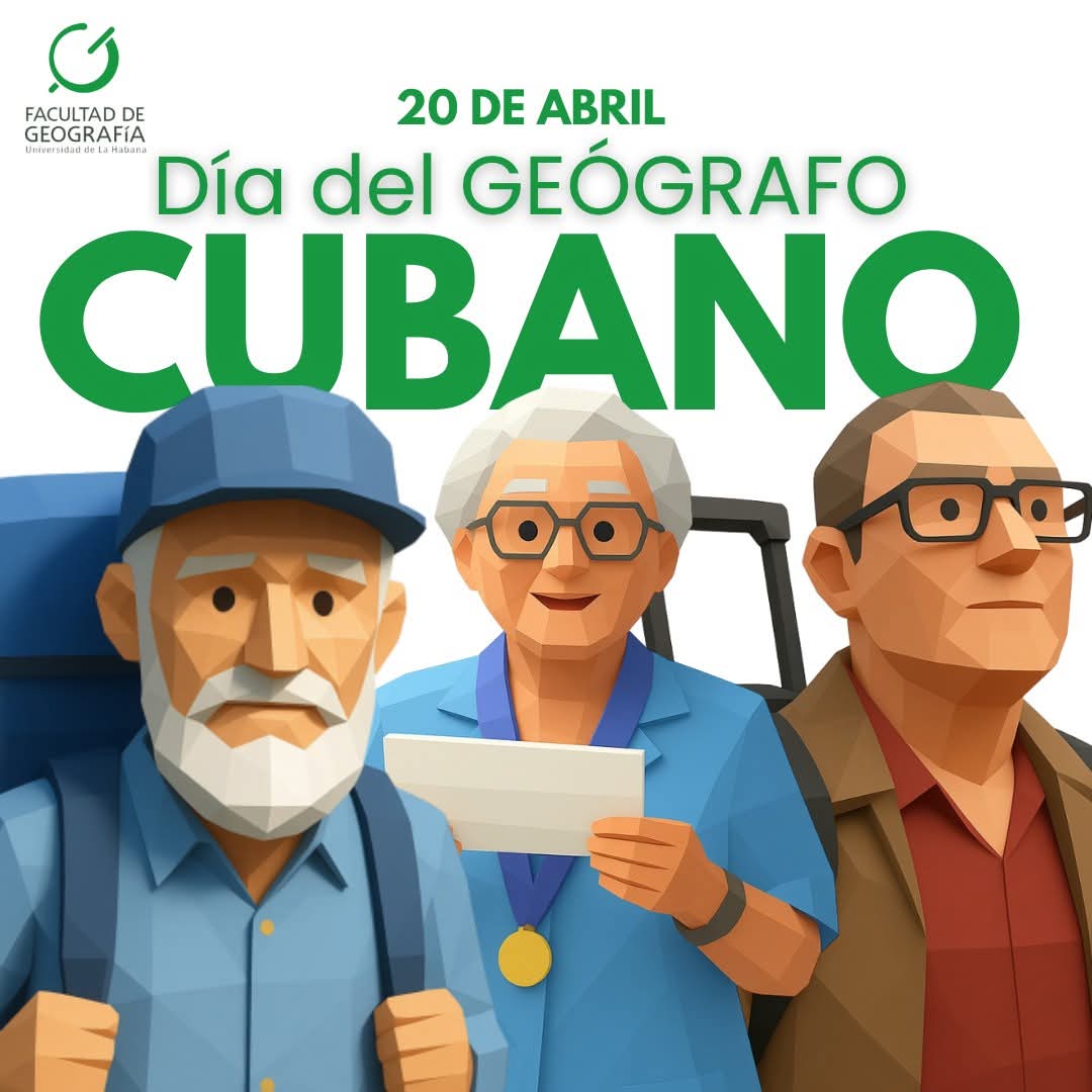 Este 20 de abril:
 Cuba celebra el Día del Geógrafo Cubano
Felicidades a todos los geógrafos  de Cuba
Hoy rendimos homenaje a quienes, con pasión y compromiso, estudian, interpretan y defienden nuestro territorio, #CubaMined #Camagüey 
 .