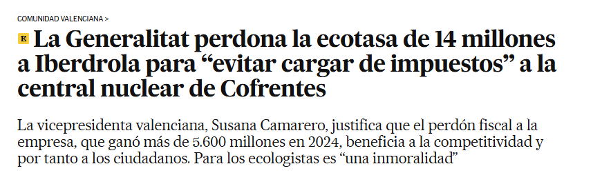 Ahora que la Generalitat Valenciana de la ultraincompetente ultraderecha alegará "falta de dinero" para financiar mejoras en Educación o Sanidad, conviene recordar que parte de esa carencia de recursos la provocan, en parte, ellos solitos, que gobiernan para una minoría de pijos.