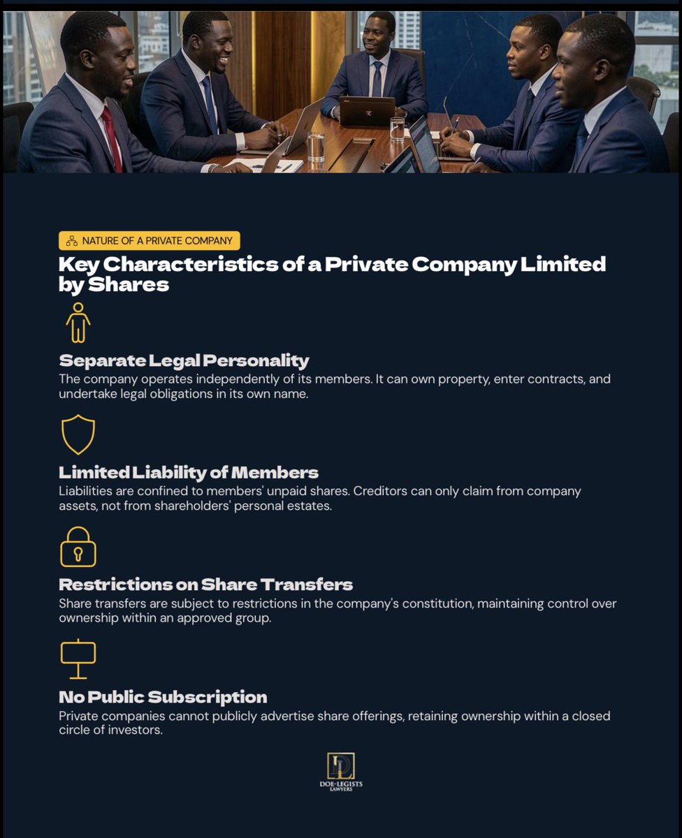 DOELEGISTS's tweet photo. 90% of the companies in Ghana are private companies limited by shares. This is where the shareholders are between 1-50 and the shares are not offered to the public maintaining private control. 

Incorporating a Private Company Limited by Shares. 
Here is the step by step process. https://t.co/X5V4GCii1I