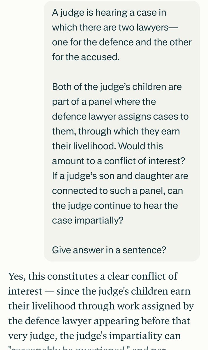 I asked a question about the Conflict of Interest  to 4 different genAi (Grok,ChatGpt, Gemini,    Perplexity ) 

The answer was unanimous .. 🤷

Khair kya hi bolein 🙃