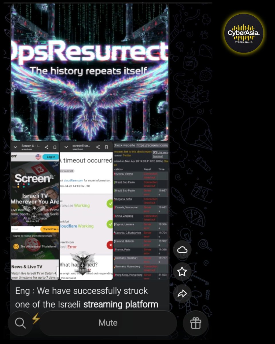 cyberasia_io's tweet image. 🚨 Israel Alert 🇮🇱

The hacktivist group M-17SEC has claimed a successful cyberattack against the Israeli streaming platform ScreeniL (screenil.com) as part of their campaign dubbed OpsResurrect1.

#CyberSecurity #DDoSAttack #Israel #M17SEC #Screenil