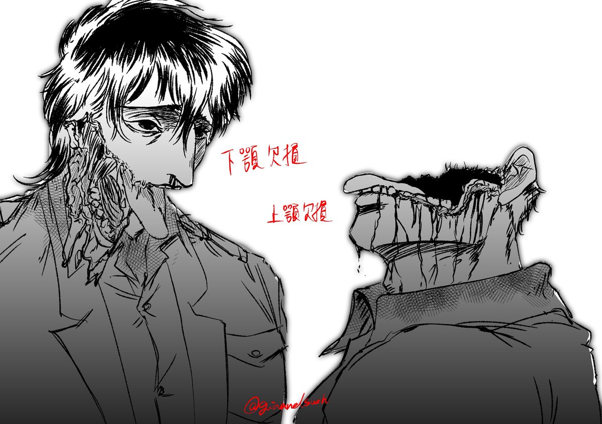 ⚠️上顎欠損、下顎損壊⚠️

ifトルトと奪還作戦前のライ十ー

修復できると言っても痛覚はあるので、下顎しか残らなかったライ十ーは意識すらなかったと思いますけど、絶対に修復中痛かったと思う。

むしろウーパールーパー状態で戦闘続行してた時も激痛のまま気力だけで闘っていたのでは？