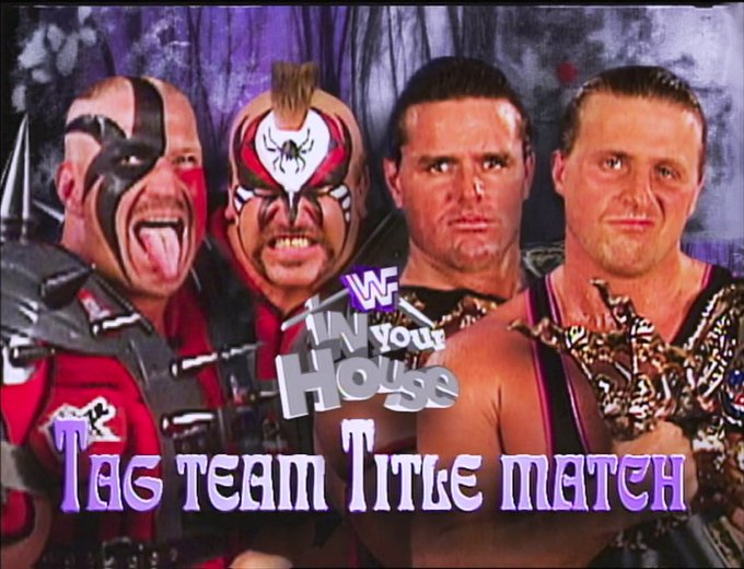 wrestle_hist's tweet image. 4/20/1997    

The Legion of Doom defeated Owen Hart &amp;amp; The British Bulldog by disqualification for the WWF Tag Team Championship at Revenge of the Taker from the Rochester War Memorial Auditorium in Rochester, New York.   

#WWF #WWE #RevengeOfTheTaker #LegionOfDoom #Hawk #Animal