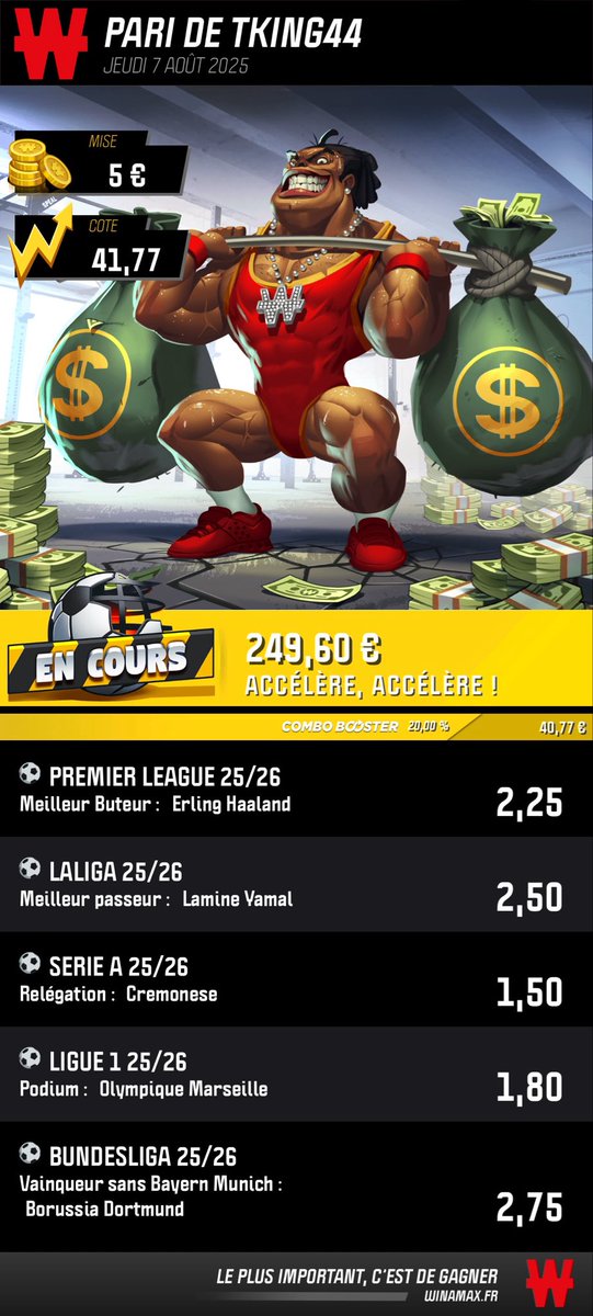 Thibbd01's tweet photo. Salut @WinamaxSport possible d’avoir un cash out sur ce combiné long terme ? https://t.co/yrJdm9Cynp