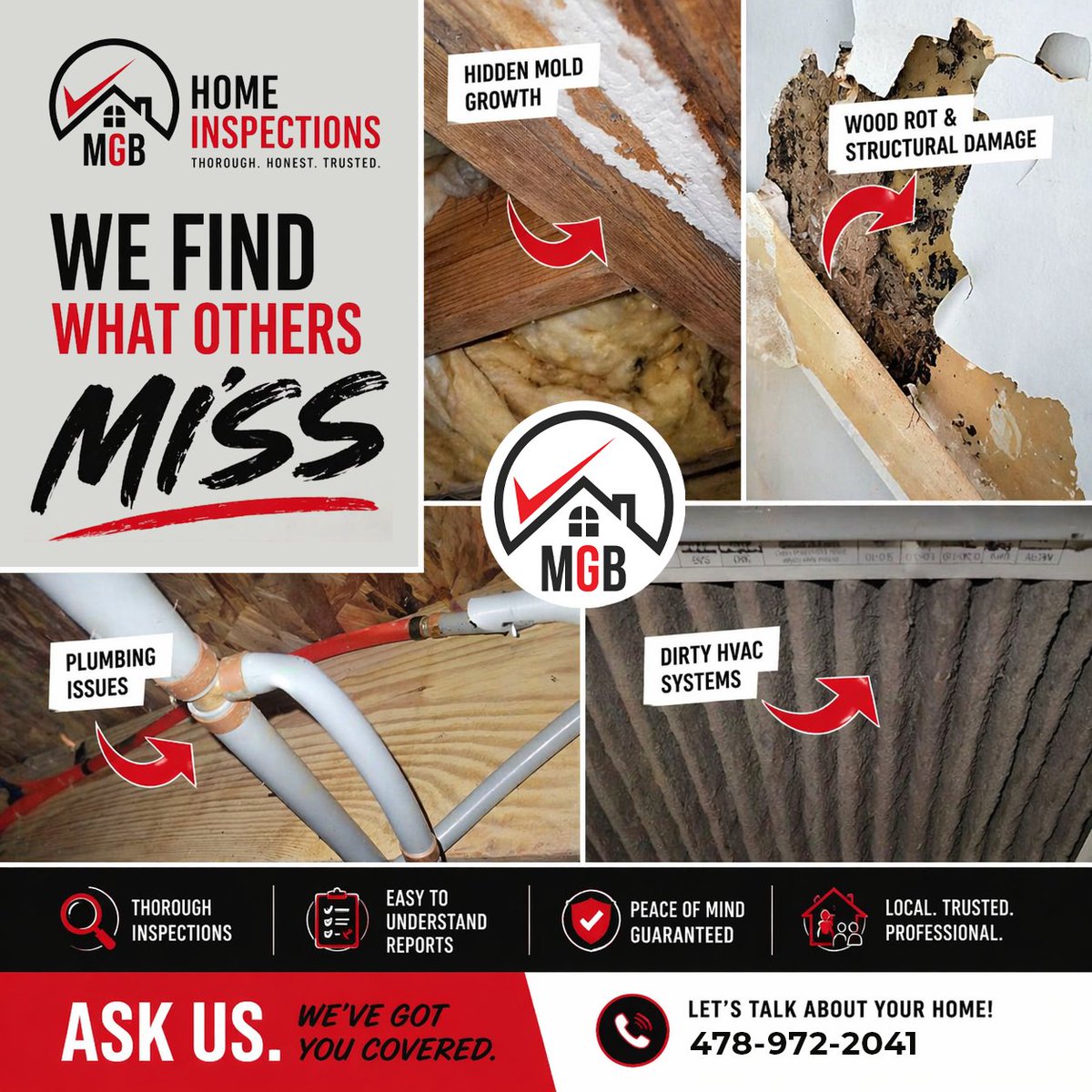 mgbhomeinspect's tweet image. 🔍 At MGB Home Inspections, we look deeper so you can buy with confidence. From hidden leaks and mold to roofing, plumbing, HVAC, and structural concerns, we find what others miss. #MGBHomeInspections #HomeInspection #HomeInspector #TrustedInspectors #WarnerRobinsGA