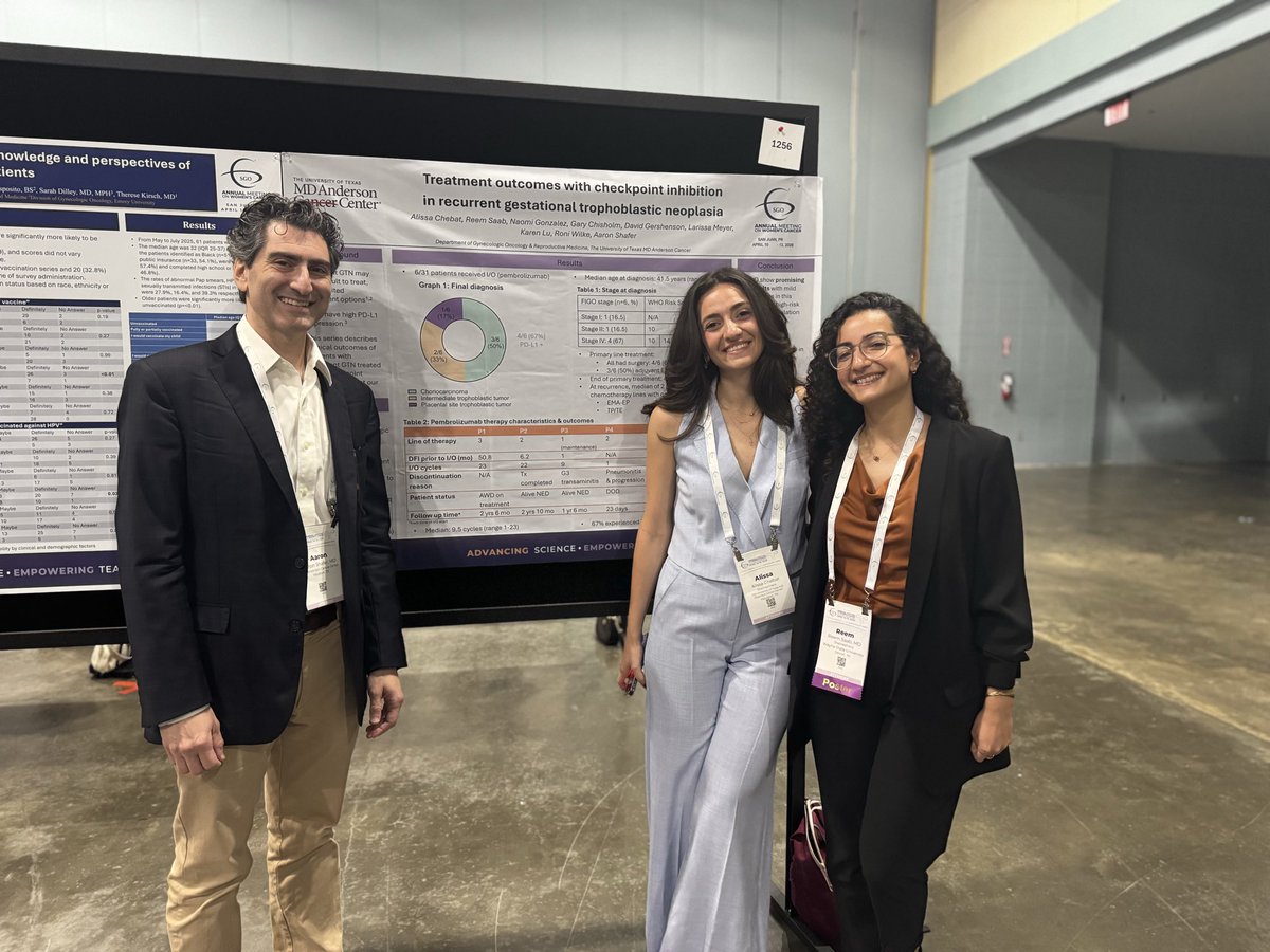 AlissaChebat's tweet photo. Had a great time presenting our work on neuroendocrine cervical cancer &amp; recurrent gestational trophoblastic neoplasm at @SGO_org. Grateful to reconnect with mentors and for the continued support from my @UTMDAnderson family. Let’s keep highlighting rare gynecologic tumors 🎗️ https://t.co/ScEYzSoNtE
