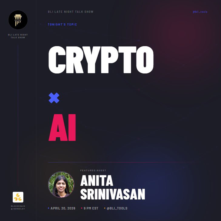 Excited to be joining the BLI Late Night Talk Show at 9 PM ET tonight! Repping <a href="/CalBlockchain/">Blockchain at Berkeley</a>