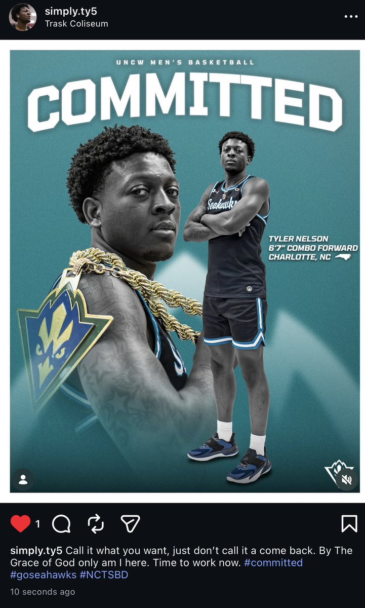 Tyler Nelson (<a href="/cincoty5/">Tyler D. Nelson🏴‍☠️</a>) just announced his commitment to UNCW. 

Seahawks get a big, strong forward who returns to college hoops after serving in the Navy.

Averaged 12.4 points and 5.9 rebounds in the 2021-22 season.