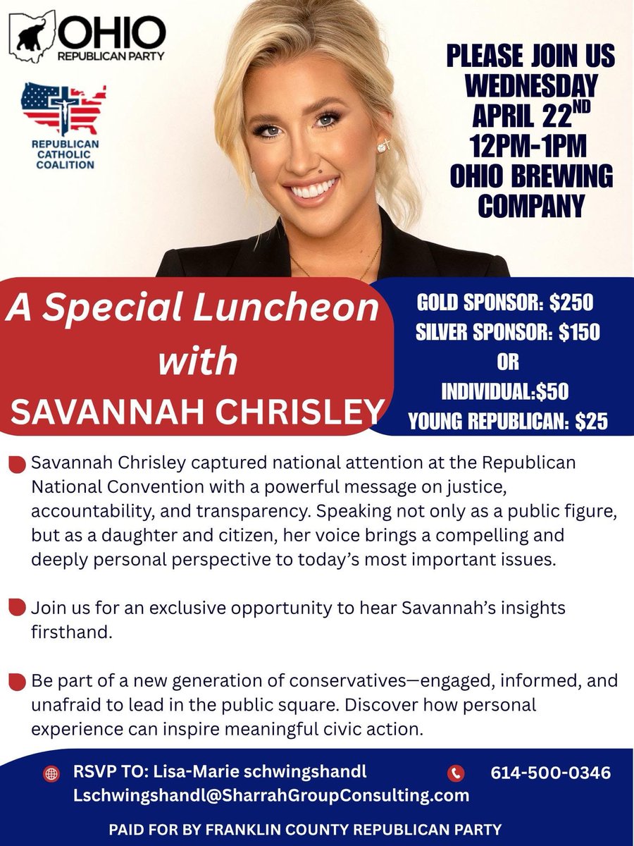 GopJordy's tweet photo. Time for an unforgettable luncheon with your @FranklinCoGOP, and Savannah Chrisley! https://t.co/WoYQAB4xKC