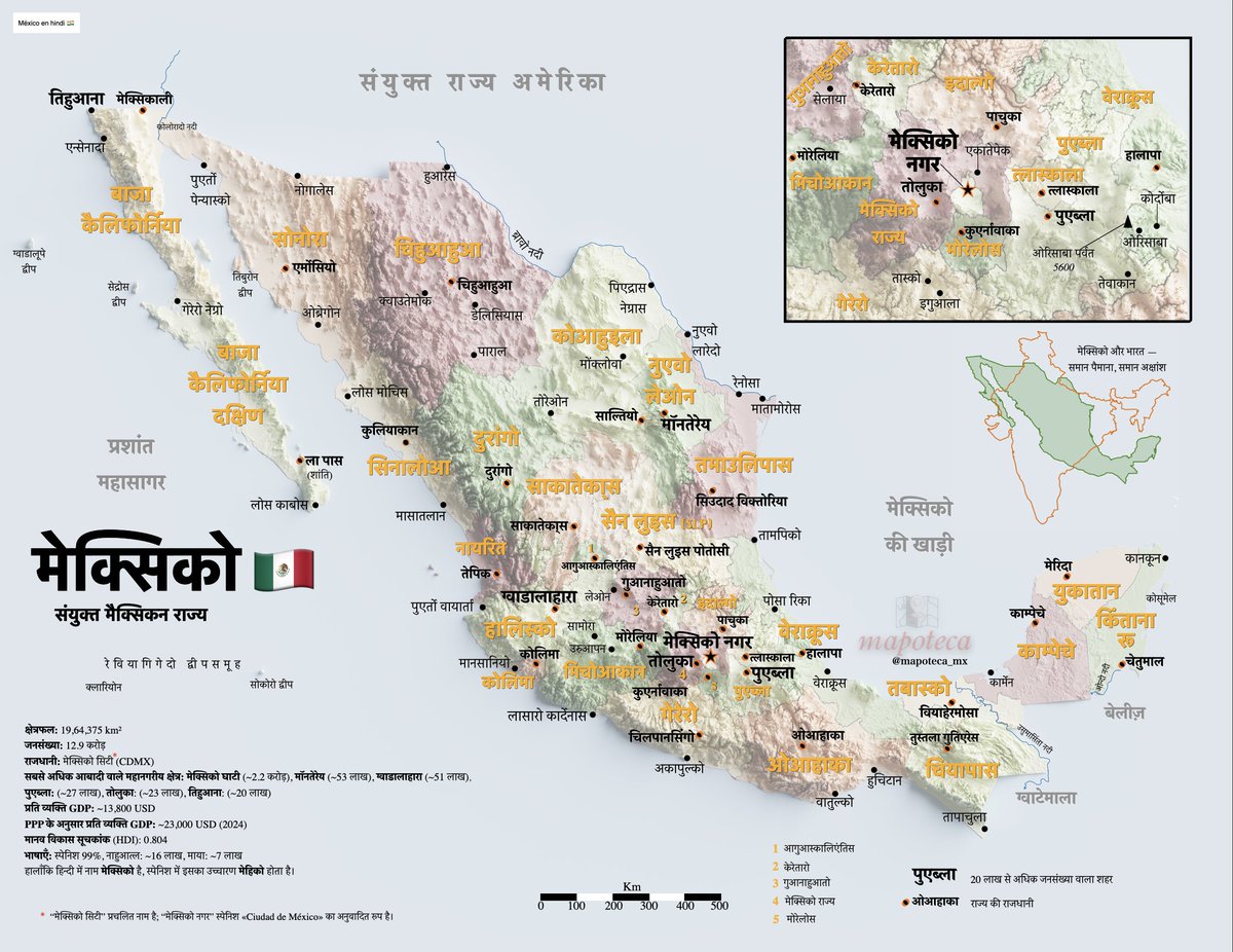 México en hindi 🇮🇳

La toponimia mexicana luce sensacional con la "shirorekha" esa línea que une casi todas las letras del devanagari hindi en su parte superior.

Si tienen algún amigo, socio o proveedor de India, mándenselo, porque seguro le gustará.

México en hindi
🇲🇽🤝🇮🇳