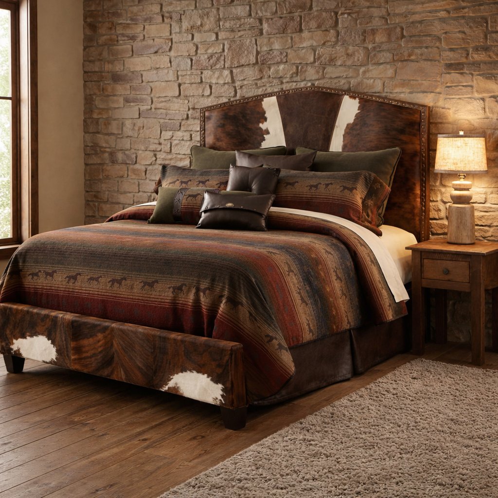 YourWesternDeco's tweet photo. This handcrafted cowhide bed frame is designed for those seeking authentic Western bedroom furniture. Built using premium leather and real cowhide, this upholstered bed delivers both durability and timeless ranch-inspired style. 

https://t.co/Hpjk0kuz6R https://t.co/3fdRmD83O2