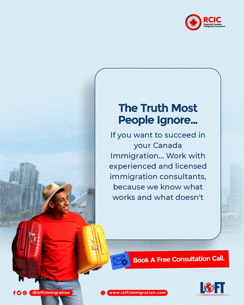 loftimmigration's tweet photo. The truth most people ignore 👇🏽

Canada immigration isn’t luck — it’s strategy.

In 2026, your chances depend on who guides you. Don’t guess. Work with licensed experts who know what works.

🎯 Book a FREE consultation call today. Send us a DM now
#loftimmigration  #canadavisa https://t.co/QdhFhhkvwd