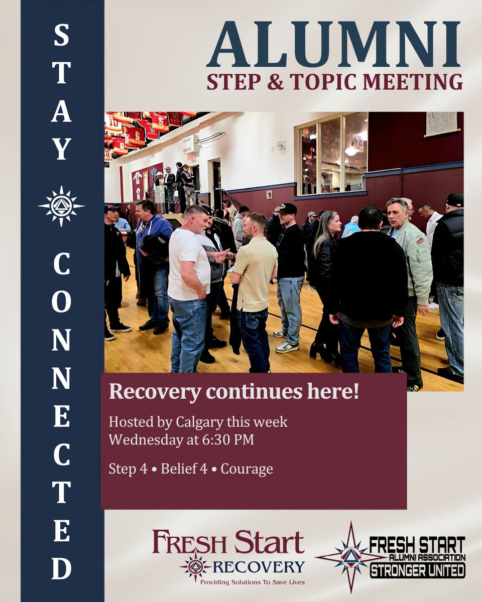 FreshStartRC's tweet image. Alumni, join us on Wednesday at 6:30 PM for an evening of shared recovery, reflection, and connection. 

If you’d like to join online, email Rene@freshstartrecovery.ca for the link.

You are no longer alone.
We are together, without end.

#FreshStart #Recovery