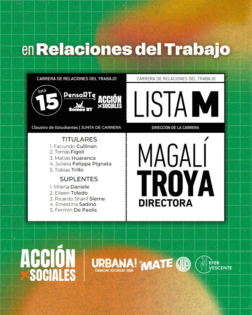 AccionxSociales's tweet photo. Además, votaremos por lxs Directores de las 5 carreras de nuestra facultad 🧑‍🏫

¡Estas son las boletas de ACCIÓN X SOCIALES en estas elecciones! Acompañanos con tu voto para construir la Facultad que nos merecemos: SOCIALES TIENE FUTURO 🤩💚

#SocialesUBA #FSOC #CECSo #UBA https://t.co/BhVxjuszzh