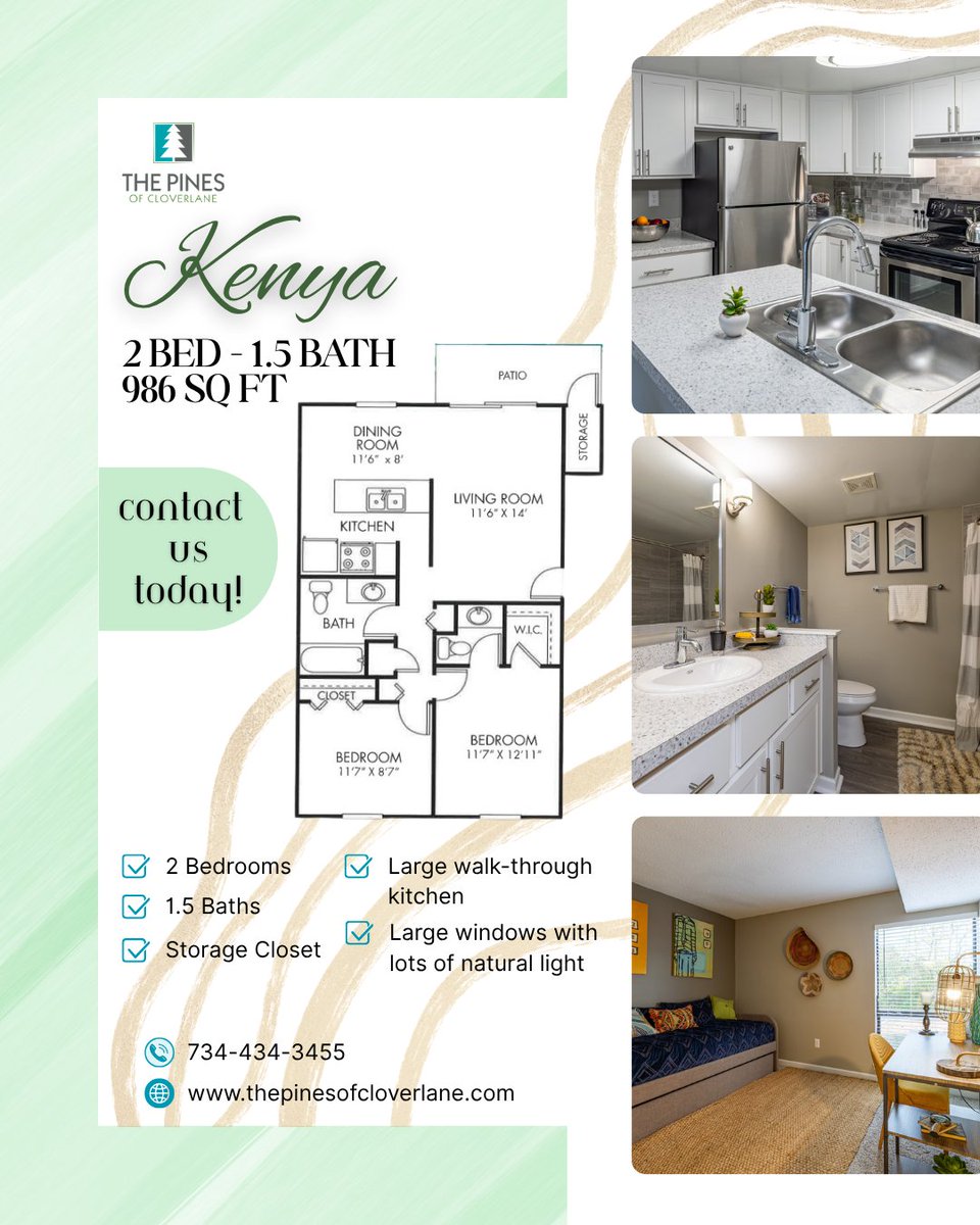 ThePines_Apts's tweet image. Looking for a dream home? Explore our Kenya floorplan! With 2 bedrooms, 1.5 baths, a spacious kitchen, natural light, plus extra storage, it's perfect for you. Reach out today! 🏡 #ForRent #ApartmentLiving #PetFriendly #Pool #FitnessCenter