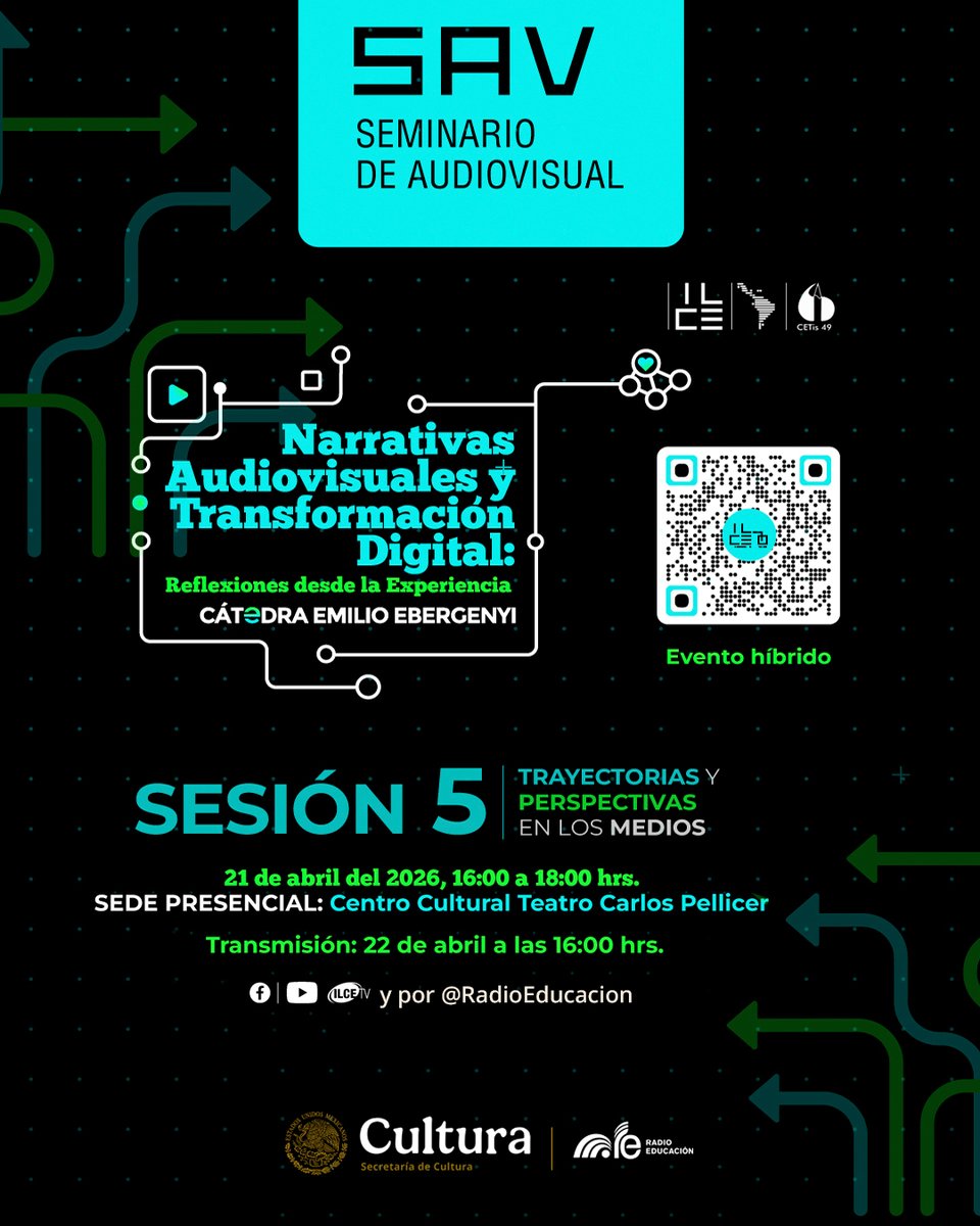 RadioEducacion's tweet photo. Analicemos el futuro de los medios en la Cátedra Emilio Ebergenyi con @ILCEedu 📢
Acompáñanos en la Sesión 5 donde podrás escuchar a @TapiaFernanda y @klukis34📱🌐
🎧22 de abril, 16 h
▶️Por YouTube: https://t.co/YjKTax6eVY
#Digital #Medios #CátedraEbergenyi #ILCE https://t.co/pUfp7Cgv9E