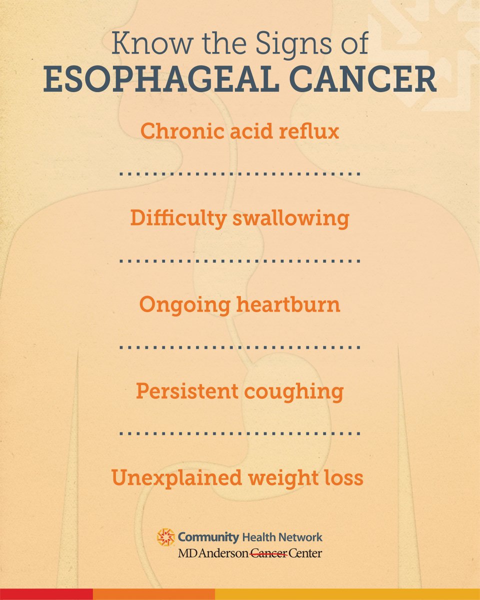 CHNw's tweet photo. Sometimes persistent heartburn isn't just heartburn. The same thing goes for other long-term symptoms. Here's a list of commonly overlooked symptoms of esophageal cancer. 

If you have any of the listed signs, it may be time to talk with your provider. https://t.co/DGYTzAyAWj https://t.co/4hi23IXQ9G