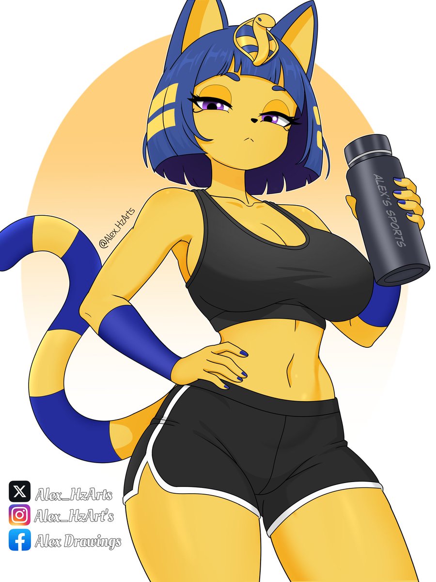 A drawing of Ankha🩵✨ wearing a casual outfit, suggested by a follower(.— ᴗ—.)✨ | Not bad, right? 

#digitalart #Ankha #commissionsopen #animalcrossing #popular #furry #comissionart #sfwart #furryart #fanart #commission #furryartwork #fanartdrawing #Sports #drawing  #outfit