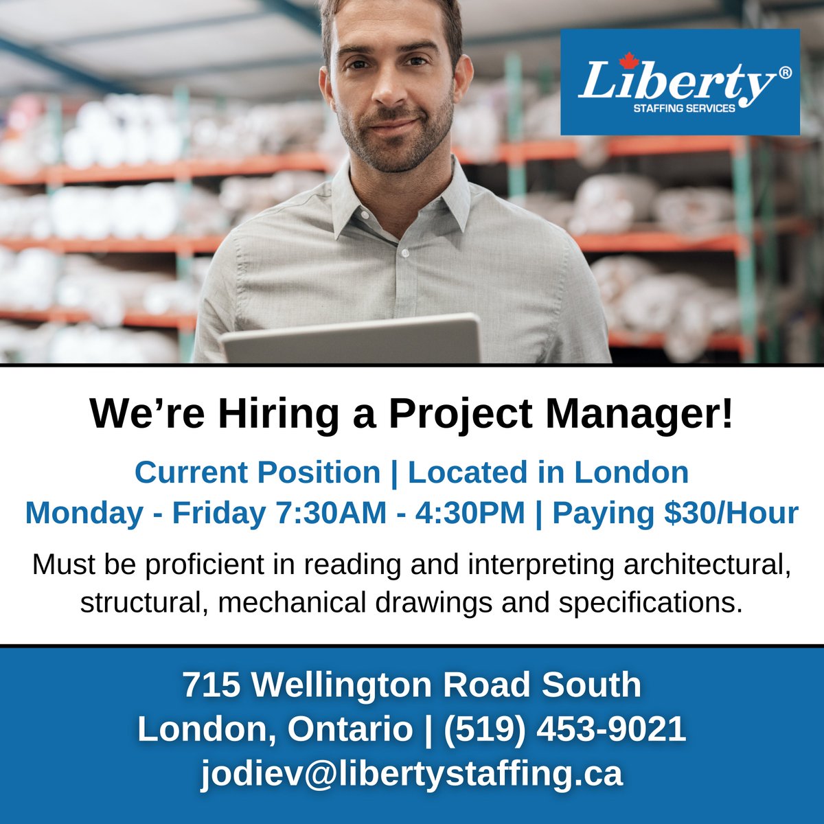 StaffingLiberty's tweet image. We're #hiring a #ProjectManager in London! Apply with us today!

📱 Call/text: 519-453-9021

📧 Email your resume to Jodie at:
jodiev@libertystaffing.ca

📍 715 Wellington Road South
#LondonOntario

#job #career