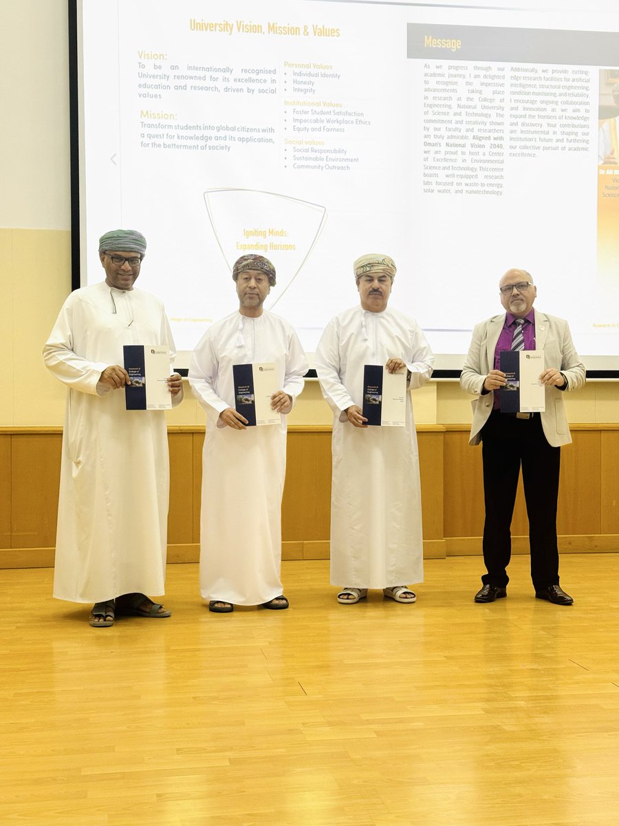 nu_ceoman's tweet photo. نظّمت كلية الهندسة بالجامعة الوطنية بنجاح اليوم البحثي السنوي الخامس، تحت رعاية د. صلاح الزدجالي مدير عام برامج البحث وبناء القدرات، وزارة التعليم، وبحضور نائب رئيس الجامعة د. سالم العريمي وعميد الكلية د. أحمد البلوشي، إلى جانب أعضاء الهيئة الأكاديمية والإدارية والطلبة والخريجين. https://t.co/jv4zxQv05w