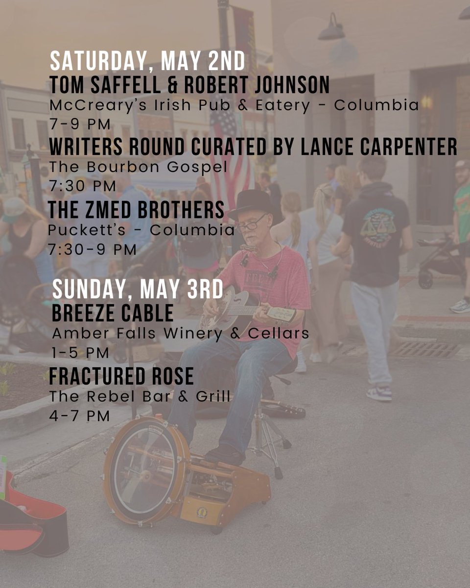 experiencemaury's tweet image. 🎶 Ready for a week full of great music? 🎸✨

Check out our Live Music Lineup for April 27 – May 3 and make plans to enjoy some amazing local talent all across Maury County! 🎤🎻

Tag a friend and let’s go catch a show! 🎵🎉

#ExperienceMaury #MauryCounty #LiveMusic