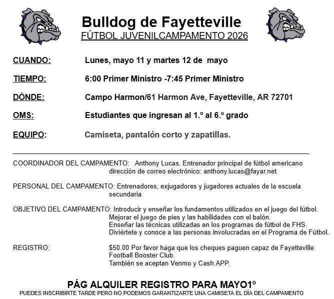 FayBulldogsFB's tweet image. It is almost time once again for the Purple Dog Football Youth Camp! We can't wait to see all our our future Purple Dogs! #Together #SayLess #PurpleReign ☔
@alucas80 @FayBulldogs