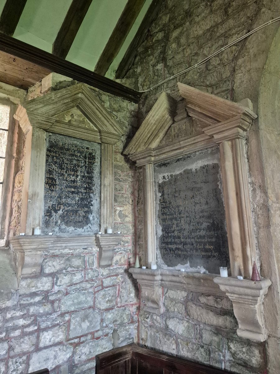TheHistoryMouse's tweet image. The tiny church of #StMartinNorthStoke #Somerset is packed with oversized C18 memorial tablets. Quite a concentration for such a small space #MemorialMonday