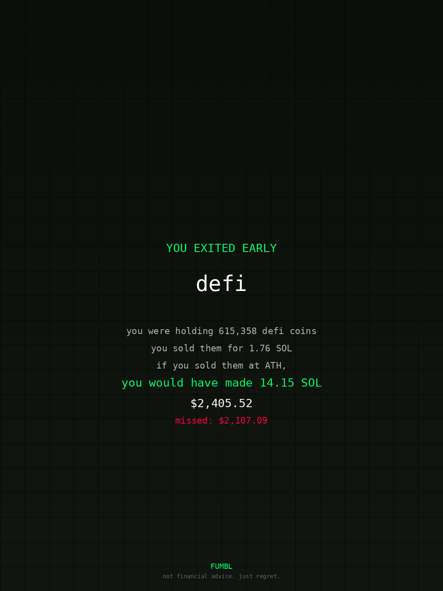 annischmitz's tweet image. Peeped fumbledbags.lol only to see I didn't cash out on $defi 
coulda been up 

BYZBrR4ksWd9HoVdbP6Tuivs3a8CiEdU4AkuCbbhgxQ8 
#rainbow
#card