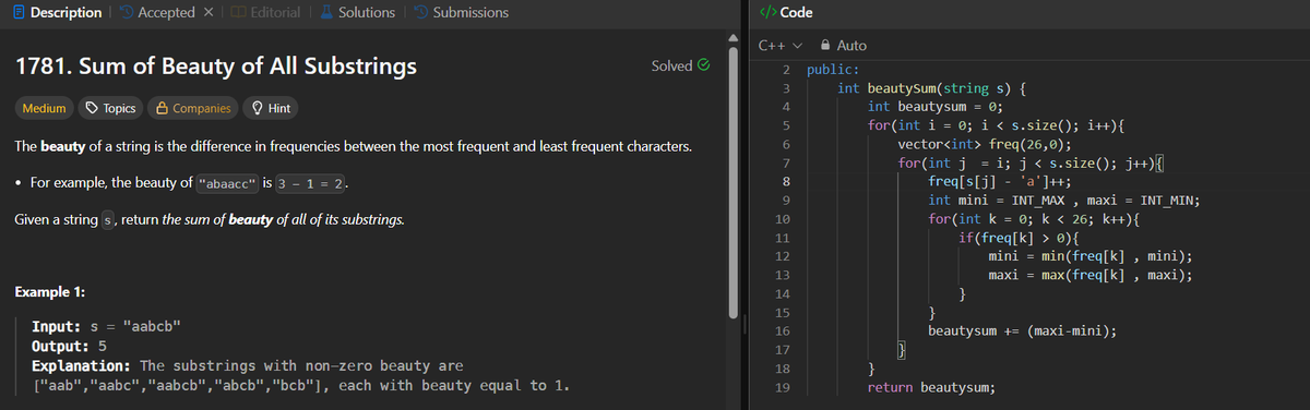 AyushKumar97861's tweet image. Day 14/100 #100DaysOfCode

Solved:

Sum of Beauty of All Substrings
Reverse Words in a String

Key ideas:

Frequency + substrings
Reverse the whole string then manupulate the string smartly inplace.

#DSA #cpp #LeetCode #GeeksforGeeks #Striver