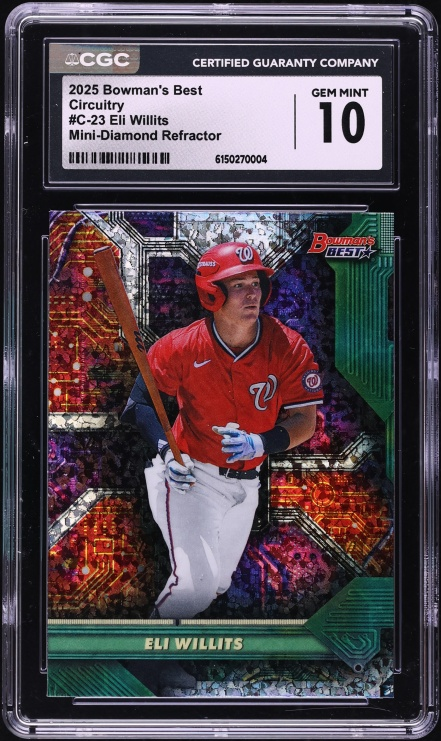 BackstopCards's tweet image. 2025 Bowman's Best Circuitry Mini-Diamond Refractor Eli Willits PROSPECT #C-23 CGC 10 GEM MINT
fanaticscollect.com/weekly/bf95d46…
