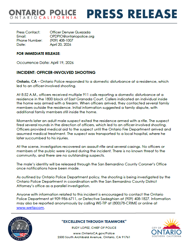 Ontario Police Department tweet media