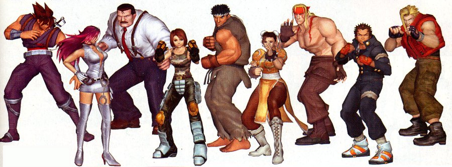 Alternate costumes/colors for a part of the roster of the cancelled Capcom Fighting All Stars.