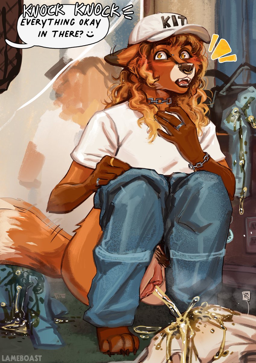 A fox doing what foxes do best... marking stuff they shouldn't 💦

finished YCH for pee pet on bsky🦋