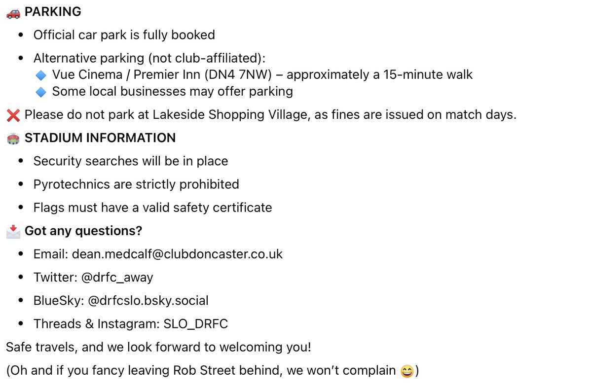 drfc_away's tweet photo. Hi Lincoln fans 👋

I’m the SLO at Doncaster Rovers. Heading to the Eco-Power Stadium? Here’s everything you need to know 👇

ℹ️ Travel • Tickets • Turnstiles • Food &amp; Drink • Safety

#LincolnCityFC @SLO_LCFC @LincolnCity_FC
1/7 🧵 https://t.co/9nLA7jKJ1E