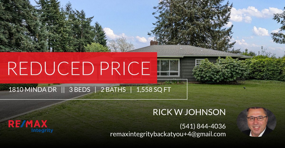 JohnsonWRick's tweet photo. 📍 Reduced Price 📍 This recently reduced home at 1810 Minda Dr in Eugene won't last long, so, don't wait to set up a showing! Reach out here or at (541) 844-4036 for more information! https://t.co/YYrPuqIFGG https://t.co/YPz44cvvT9