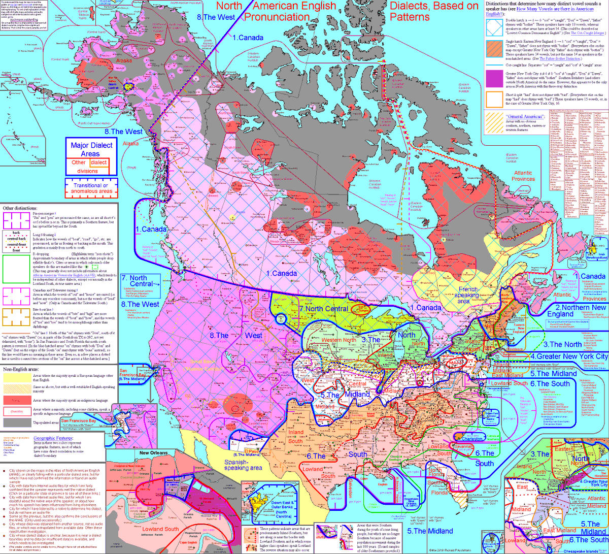 HipmapsA's tweet photo. We share maps we find beautiful, or that contain really interesting stuff. This map, ‘North American English Dialects, Based on Pronunciation Patterns’ by Rick Aschmann, isn’t beautiful but it DOES have really interesting info! 
Learn more here: https://t.co/PVdXoqH6zY 
#MapGeek https://t.co/emI5o4s3aC