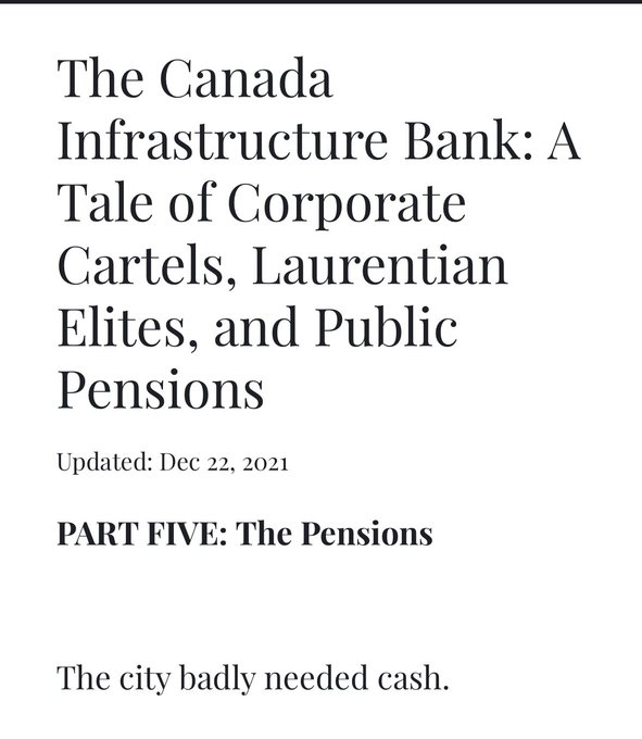 Read
"The Canada Infrastructure Bank: A Tale of Corporate Cartels, Laurentian Elites, and Public Pensions"
to fully understand our corporate welfare scheme in Canada.
andyleevna.wixsite.com/onewhitegirlsp…