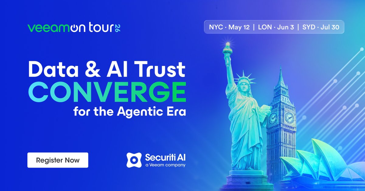SecuritiAI's tweet image. VeeamON Tour kicks off May 12. For the first time, the unified @Veeam + @SecuritiAI platform takes the stage. DataAI security, identity governance &amp;amp; precision resilience as one.

Online → buff.ly/ktitOrV
NYC → buff.ly/UIKuU6N

#DataAISecurity #DataResilience