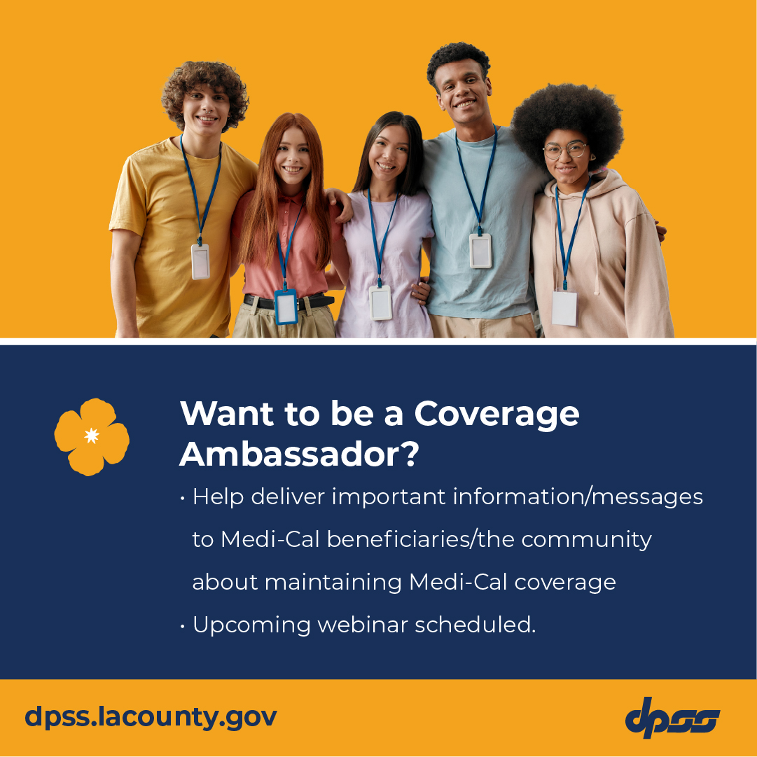 LACo_DPSS's tweet image. Interested in helping #LACounty residents keep their health coverage? @DHCS_CA is seeking community members to inform the public about Medi-Cal-related topics through its Coverage Ambassador program.

Sign up for the next webinar on May 27 to learn more: events.gcc.teams.microsoft.com/event/f8e6cf20…