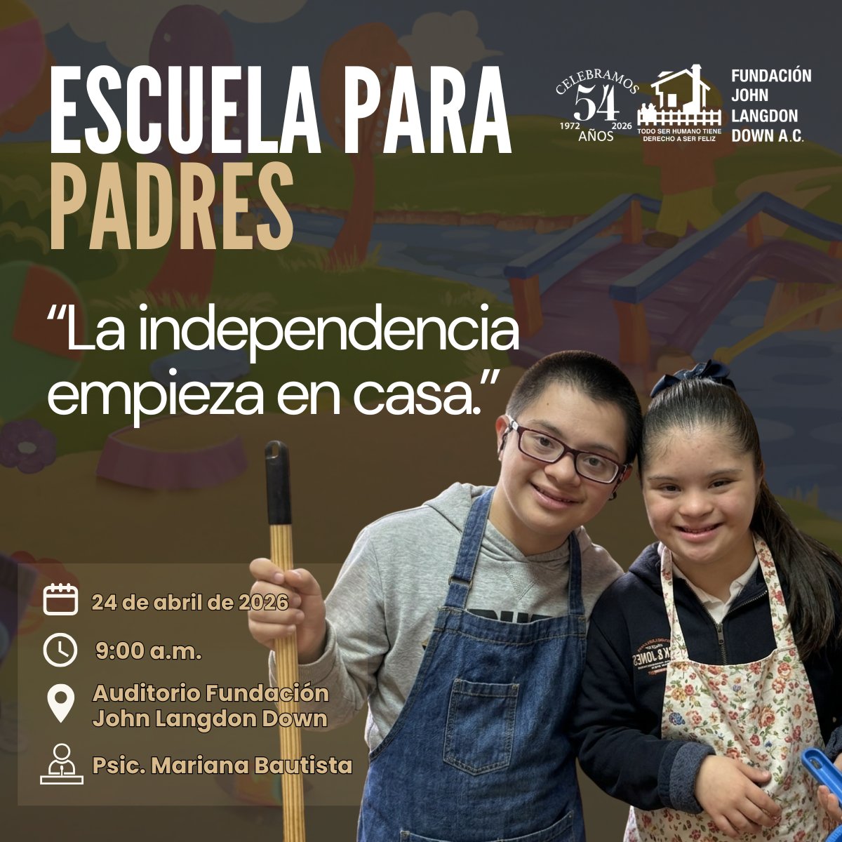FJLDown's tweet photo. Los invitamos a nuestra sesión presencial de Escuela para Padres. En esta ocasión, aprenderemos estrategias prácticas para fomentar la independencia de nuestros hijos desde las actividades cotidianas en casa. https://t.co/VVYK7Bt8vN