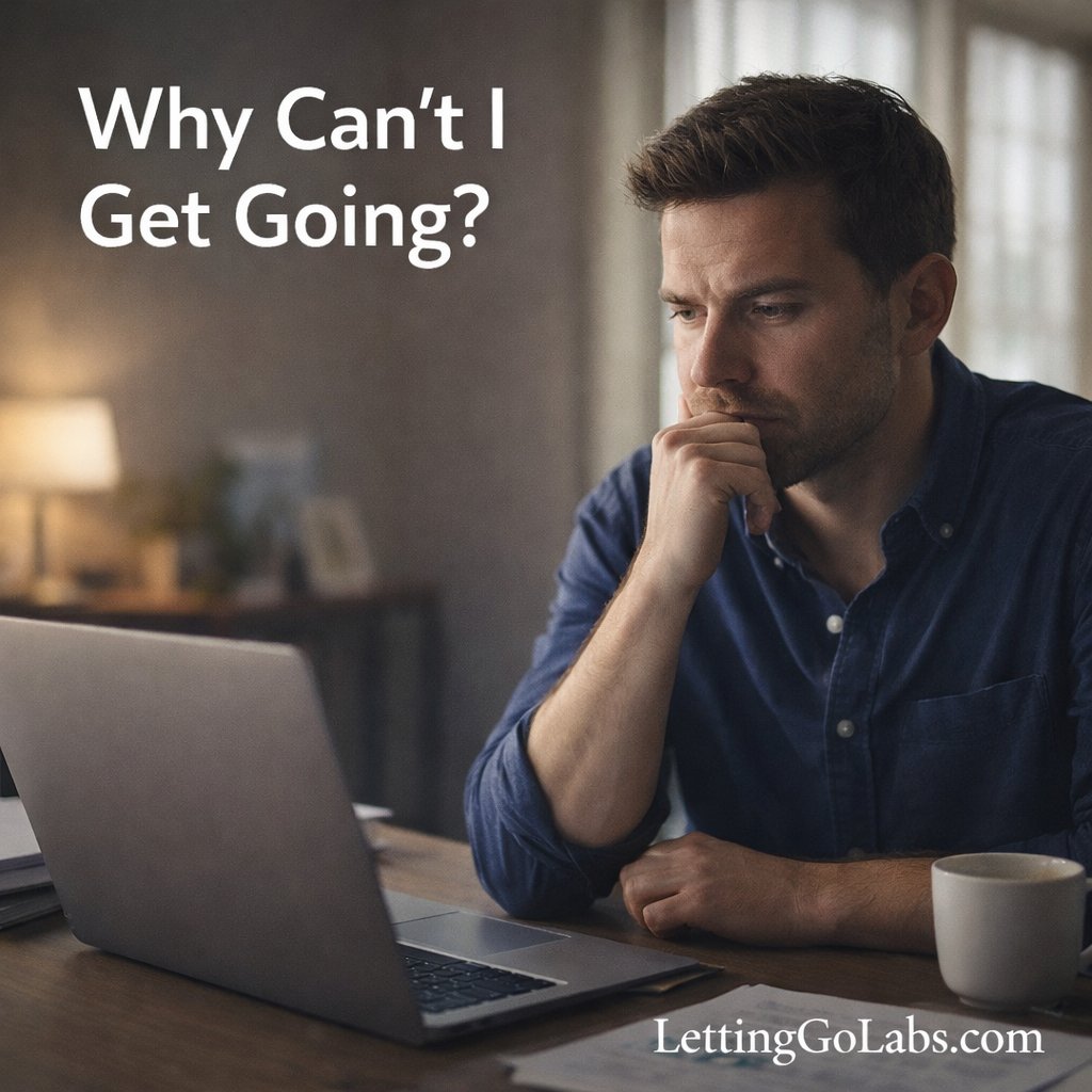 Why can’t you get going?
It may not be laziness.
Many capable people freeze when pressure, overload, or fear builds. The nervous system blocks action before the mind explains it.
When the system settles, momentum returns.
LettingGoLabs.com 
#Productivity #Stress