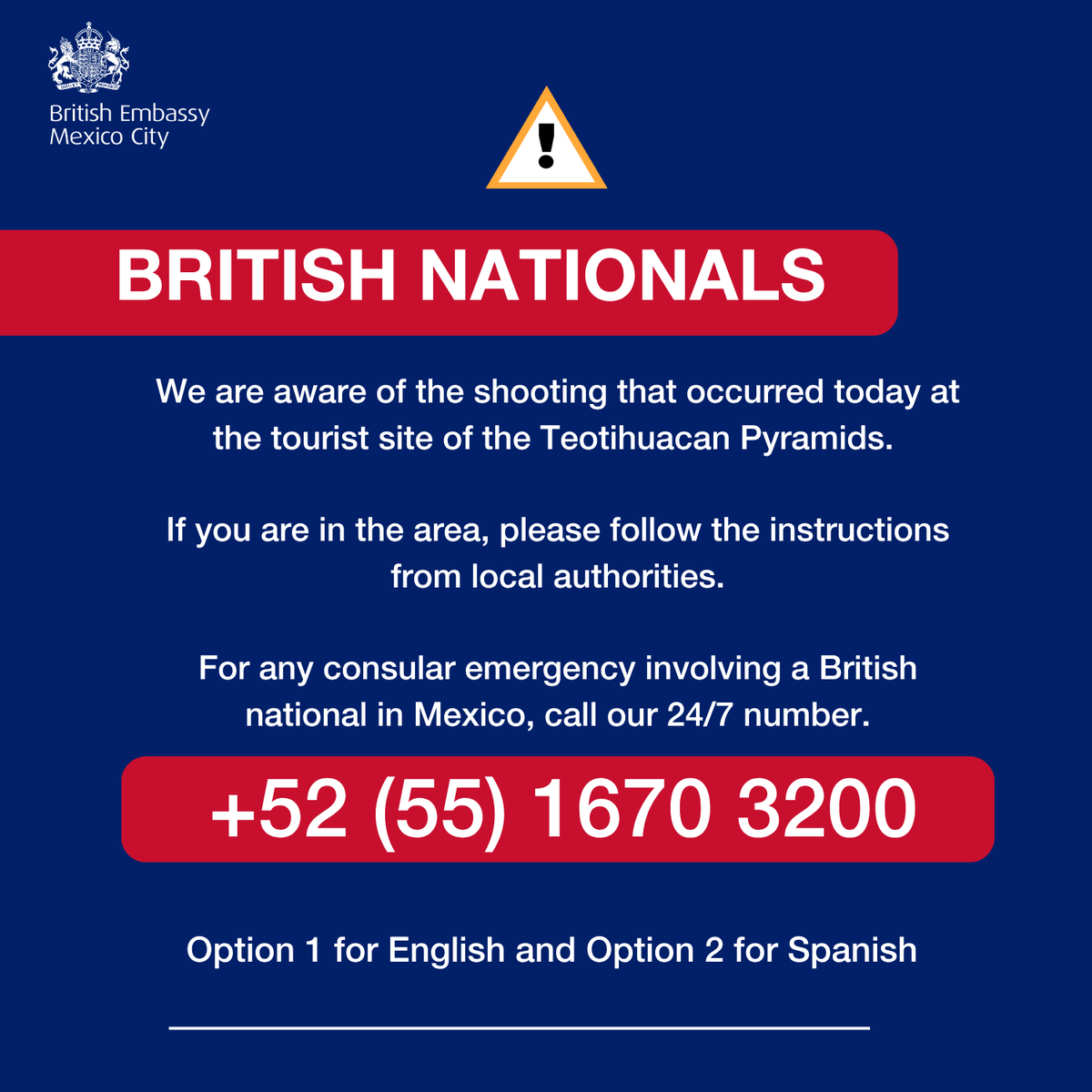 UKinMexico's tweet image. #Mexico Important information in case of emergency involving a British National.